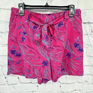attention Shorts Women's 14 Bright Pink Floral Print Shorts High Waist Bow Tie